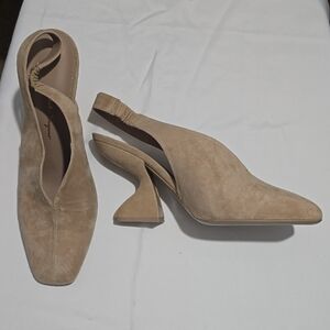 Salvatore Ferragamo Beige Suede Slingback Heels